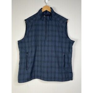 Jos A. Bank Leadbetter Golf 1/4 Zip Blue Plaid Vest Size Large Adjustable Waist